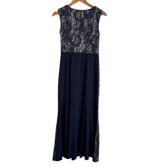 R&M Richards Navy Sequin and Lace Sleeveless Formal Evening Gown Maxi Dress, 4P - Picture 8 of 12
